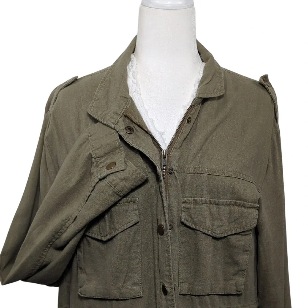 Vintage 90's Y2K Olive Green Military Style Utility‎ Jacket Chore Coat Linen XL